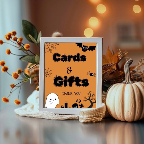 Halloween ghost spooky card and gifts thank you  poster