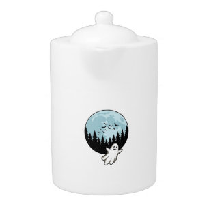 Halloween Ghost Spooky Forest Moon Vintage_1 Teapot