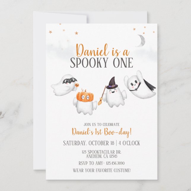 Halloween Ghost Spooky One Birthday Party  Invitation (Front)