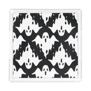 Halloween Ghost Spooky Seamless Pattern Acrylic Tray