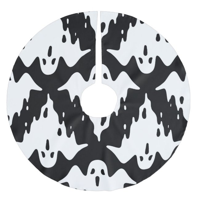 Halloween Ghost Spooky Seamless Pattern Brushed Polyester Tree Skirt (Front)