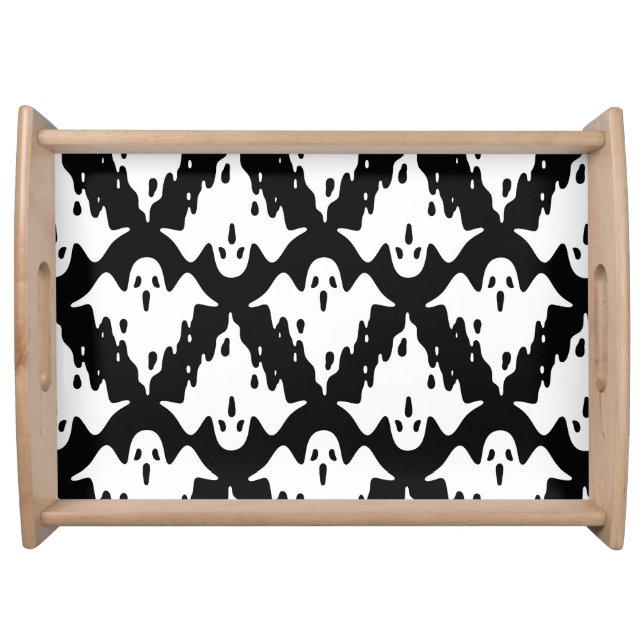 Halloween Ghost Spooky Seamless Pattern Serving Tray (Front)