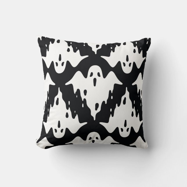 Halloween Ghost Spooky Seamless Pattern Throw Pillow (Front)
