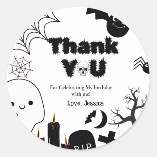 Halloween Ghost Spooky Thank you Birthday party Classic Round Sticker