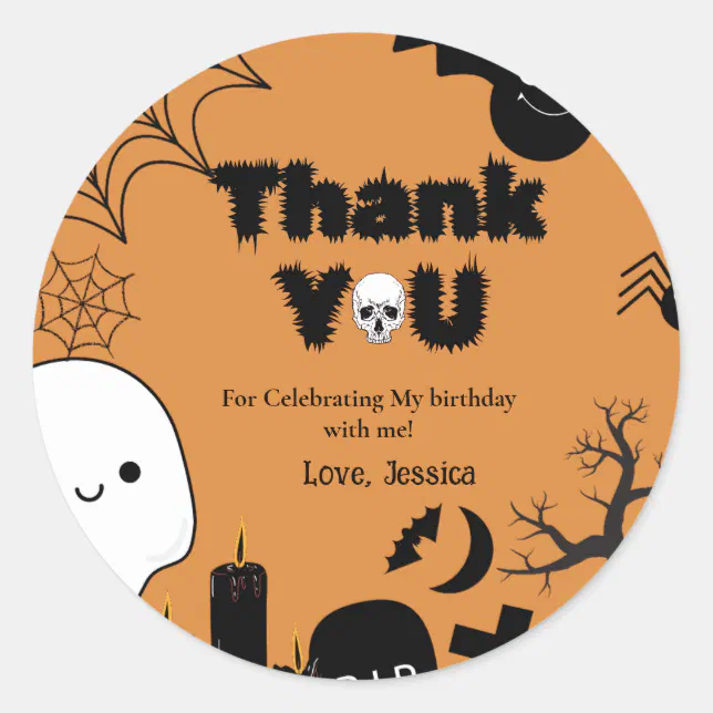 Halloween Ghost Spooky Thank you Birthday party Classic Round Sticker ...
