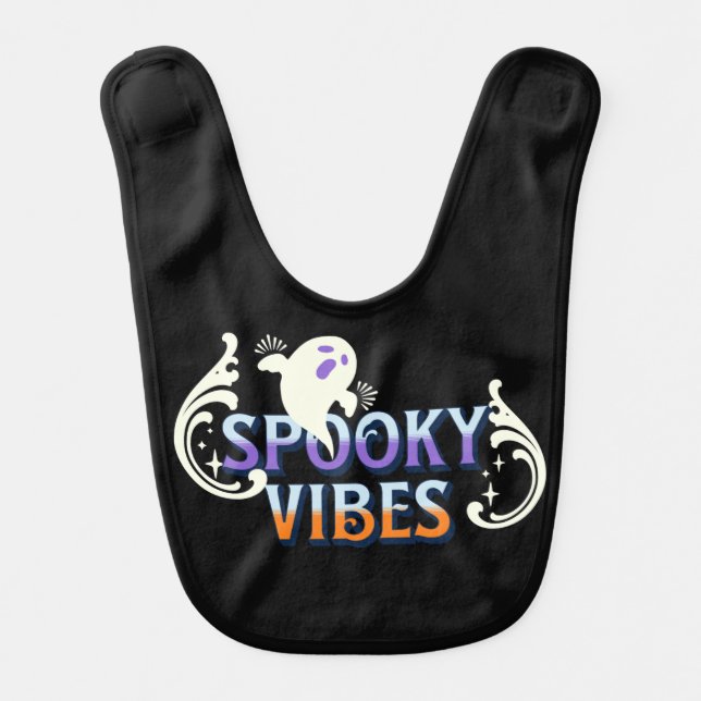 Halloween Ghost Spooky Vibes Typography Lettering Baby Bib (Front)