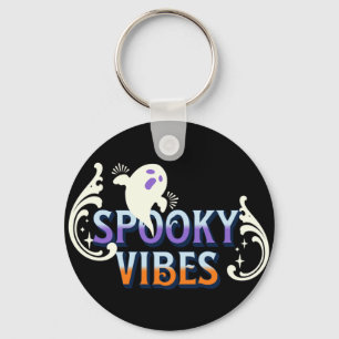 Halloween Ghost Spooky Vibes Typography Lettering Keychain