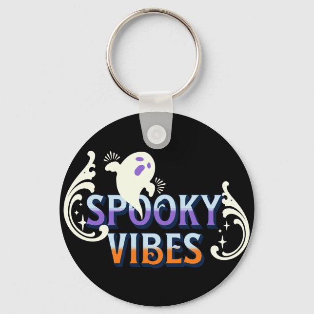 Halloween Ghost Spooky Vibes Typography Lettering  Keychain (Front)