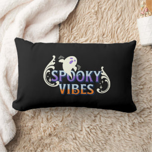 Halloween Ghost Spooky Vibes Typography Lettering  Lumbar Pillow