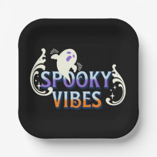 Halloween Ghost Spooky Vibes Typography Lettering Paper Plates