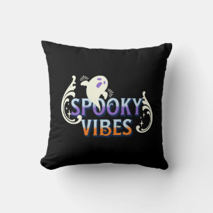Halloween Ghost Spooky Vibes Typography Lettering Throw Pillow