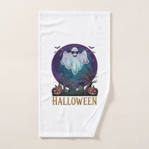 Halloween Ghost Sunglasses Purple Moon Graveyard_1 Hand Towel