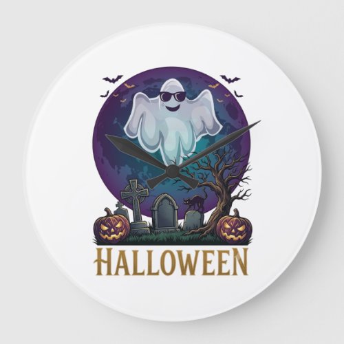 Halloween Ghost Sunglasses Purple Moon Graveyard_1 Large Clock