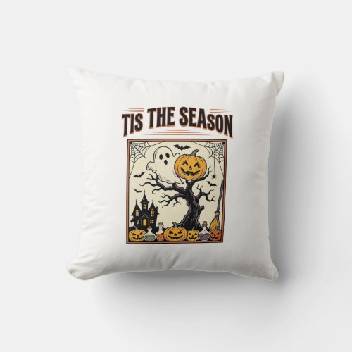 Halloween Ghost Tis The Season Haunted House_1 Throw Pillow