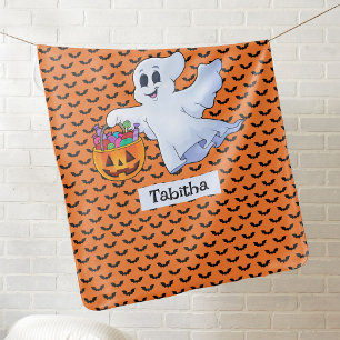 Halloween Ghost Trick or Treat add Name Baby Blanket