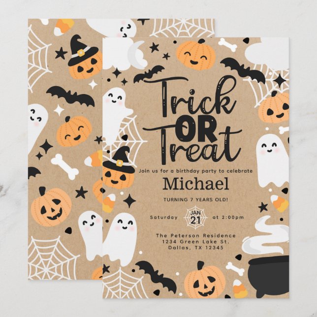 Halloween Ghost Trick or Treat Birthday Party Invitation (Front/Back)