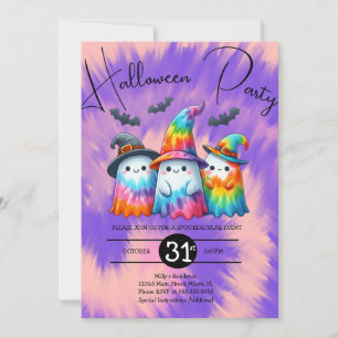 Halloween Ghost Trio Party Tie Dye Hand Drawn  Invitation