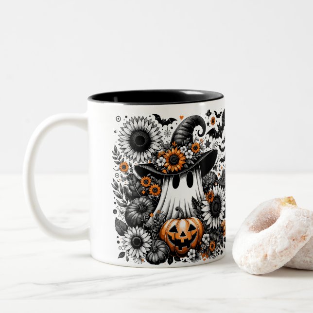 Halloween Ghost  Two-Tone Coffee Mug (With Donut)