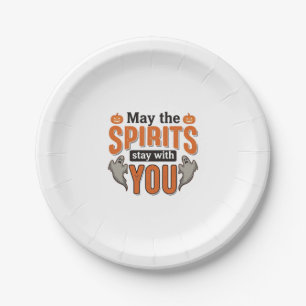Halloween Ghost Typography Vintage Engraving Desig Paper Plates