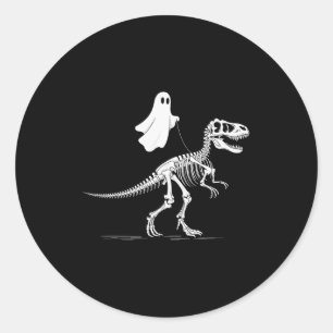 Halloween Ghost Walking Dinosaur Skeleton T Rex Fu Classic Round Sticker