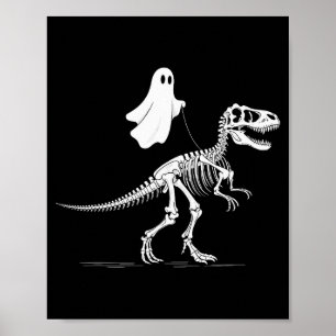 Halloween Ghost Walking Dinosaur Skeleton T Rex Fu Poster