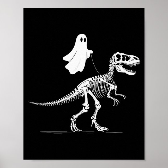 Halloween Ghost Walking Dinosaur Skeleton T Rex Fu Poster (Front)