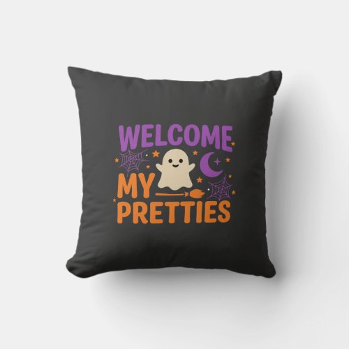 Halloween Ghost Welcome My Pretties SVG Design Throw Pillow
