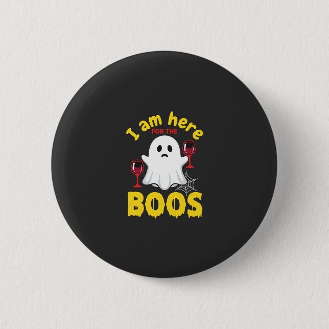 Halloween Ghost Wine Boos Design Button (Front)