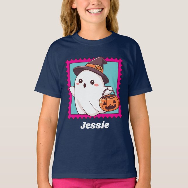 Halloween Ghost Witch Costume Personalized Text T-Shirt (Front)