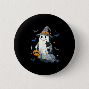 Halloween Ghost Witch Holding Black Cat Funny Hall Button