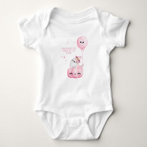 halloween ghost with pink colour baby bodysuit