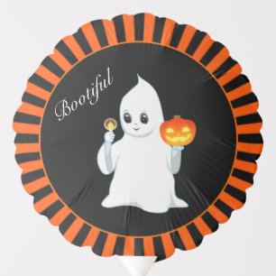 Halloween ghost with pumpkin on black & orange balloon