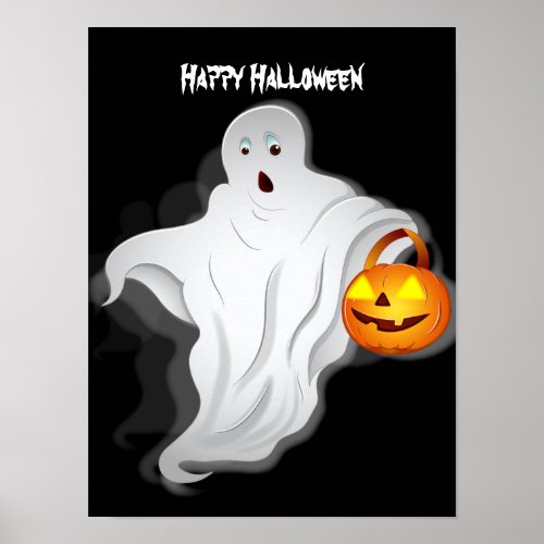 Halloween Ghost with pumpkin Poster