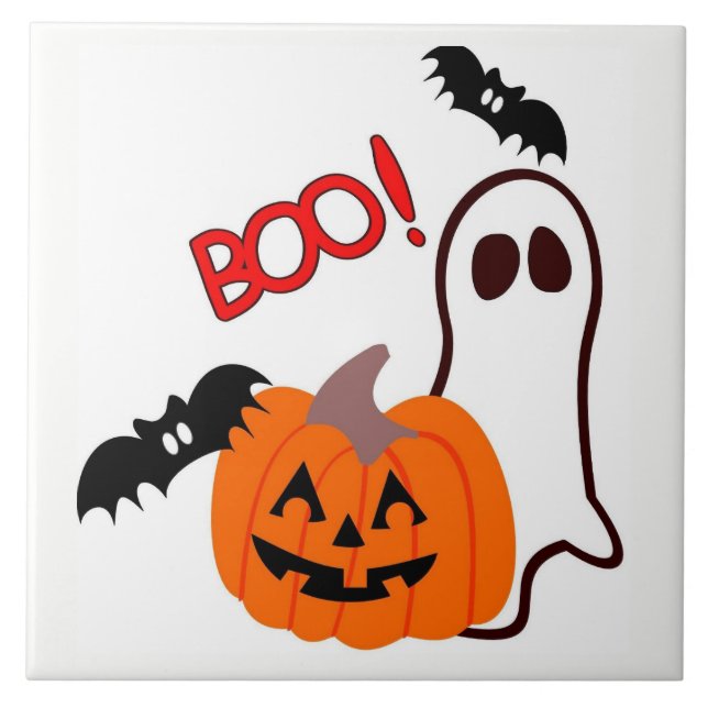 Halloween Ghost with pumpkin Tile (Front)