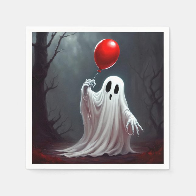 Halloween Ghost With Red Balloon Napkins (Front)