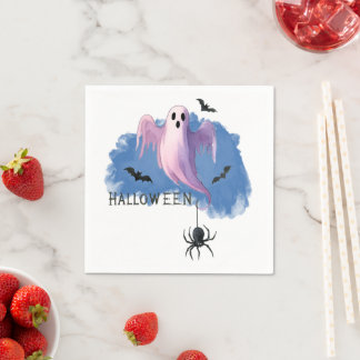 HALLOWEEN Ghost With Spider Napkins