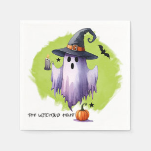 HALLOWEEN Ghost With Witch Hat And A Pumpkin Napkins