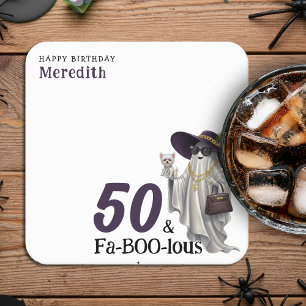 Halloween Ghost Women's Fabulous 50th Birthday Square Paper Coaster