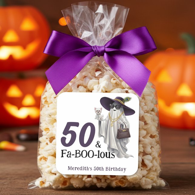 Halloween Ghost Women's Fabulous 50th Birthday Square Sticker (Creator Uploaded)