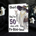 Halloween Ghost Womens Funny Happy 50th Birthday Card<br><div class="desc">Bring sass and spooky humor to Halloween with this boujee happy birthday card for women. Perfect for mothers, sisters or your favorite fabulous friend, it’s a fun choice for Halloween parties, fall birthdays, or just a seasonal laugh. With its playful mix of chic and spooky, this card is sure to...</div>