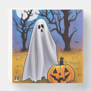 Halloween Ghost Wood Art Wooden Box Sign