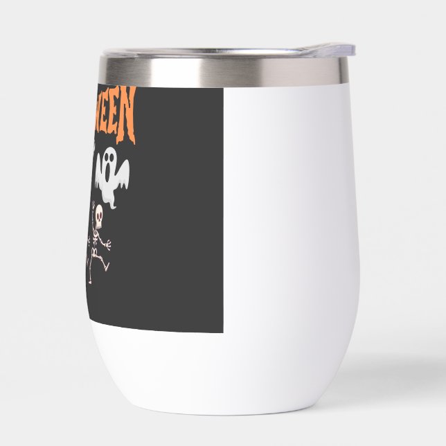 Halloween Ghosts and Dancing Skeletons Shirt Thermal Wine Tumbler (Left)