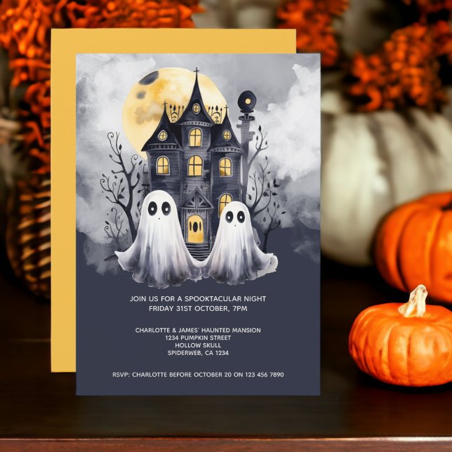 Halloween Ghosts and Haunted House Invitation (Halloween Ghosts and Haunted House Party Invitations from Ricaso. Cute ghost couple invite.)