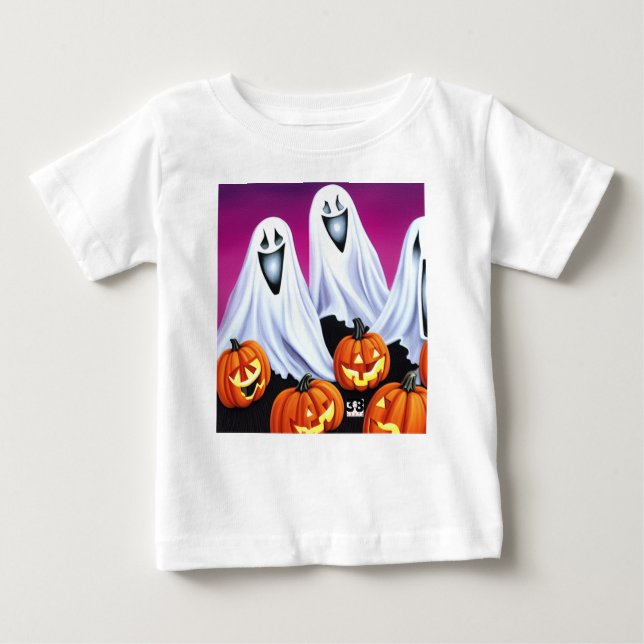 Halloween Ghosts and Pumpkins Baby T-Shirt (Front)