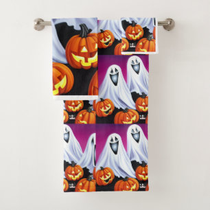 Halloween Ghosts and Pumpkins Bath Towel Set