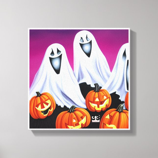 Halloween Ghosts and Pumpkins Canvas Print (Front)