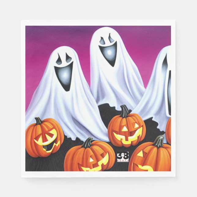 Halloween Ghosts and Pumpkins Napkins (Front)