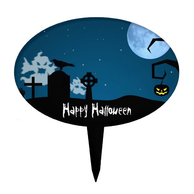 Halloween Ghosts at Graveyard Cake Topper (Front)