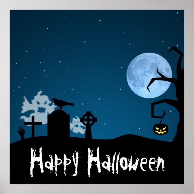 Halloween Ghosts at Graveyard Poster (Front)