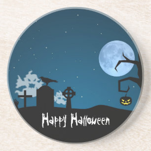 Halloween Ghosts at Graveyard Sandstone Coaster